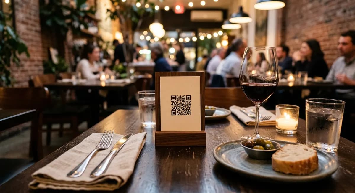 Código QR en una mesa de restaurante